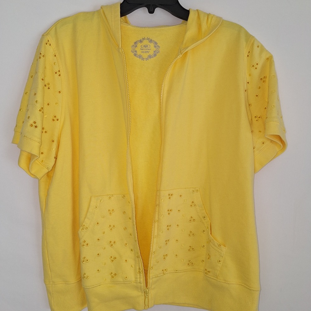 Vintage Cottagecore Boho Bohemian Cotton Eyelet Zip Up Hoodie Yellow 18/20W Cato - Picture 2 of 11